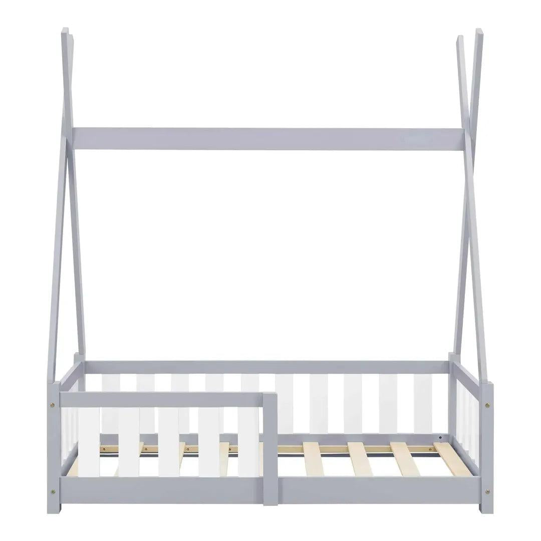 Lit tipi 70x140cm avec barrière - Gris & blanc