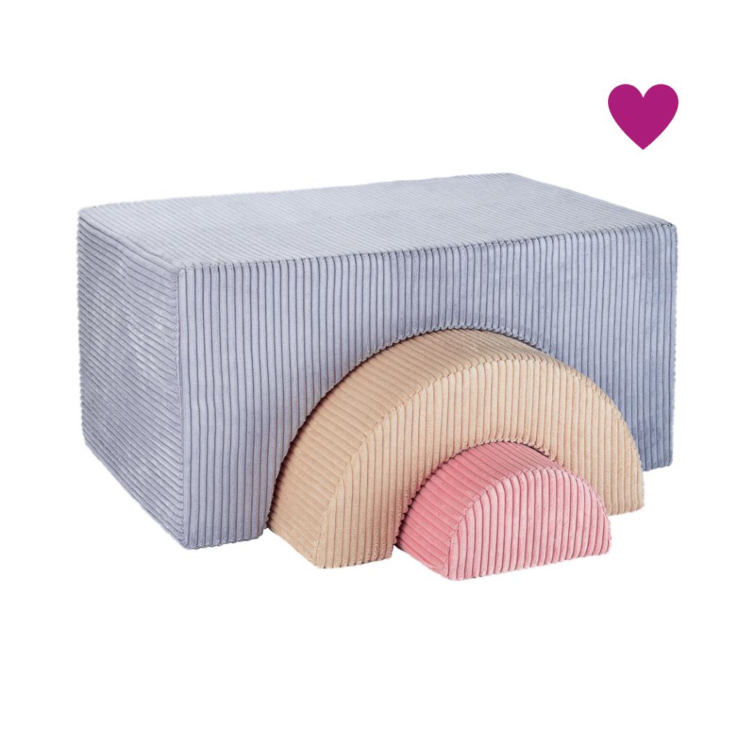 Pouf Montessori arc-en-ciel - Bleu Beige & Rose