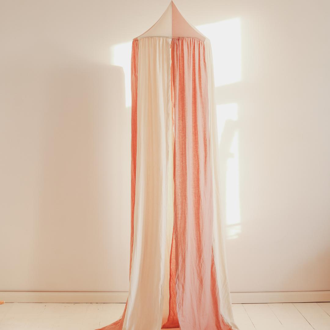 Ciel de lit bébé Rose & écru - Fait main