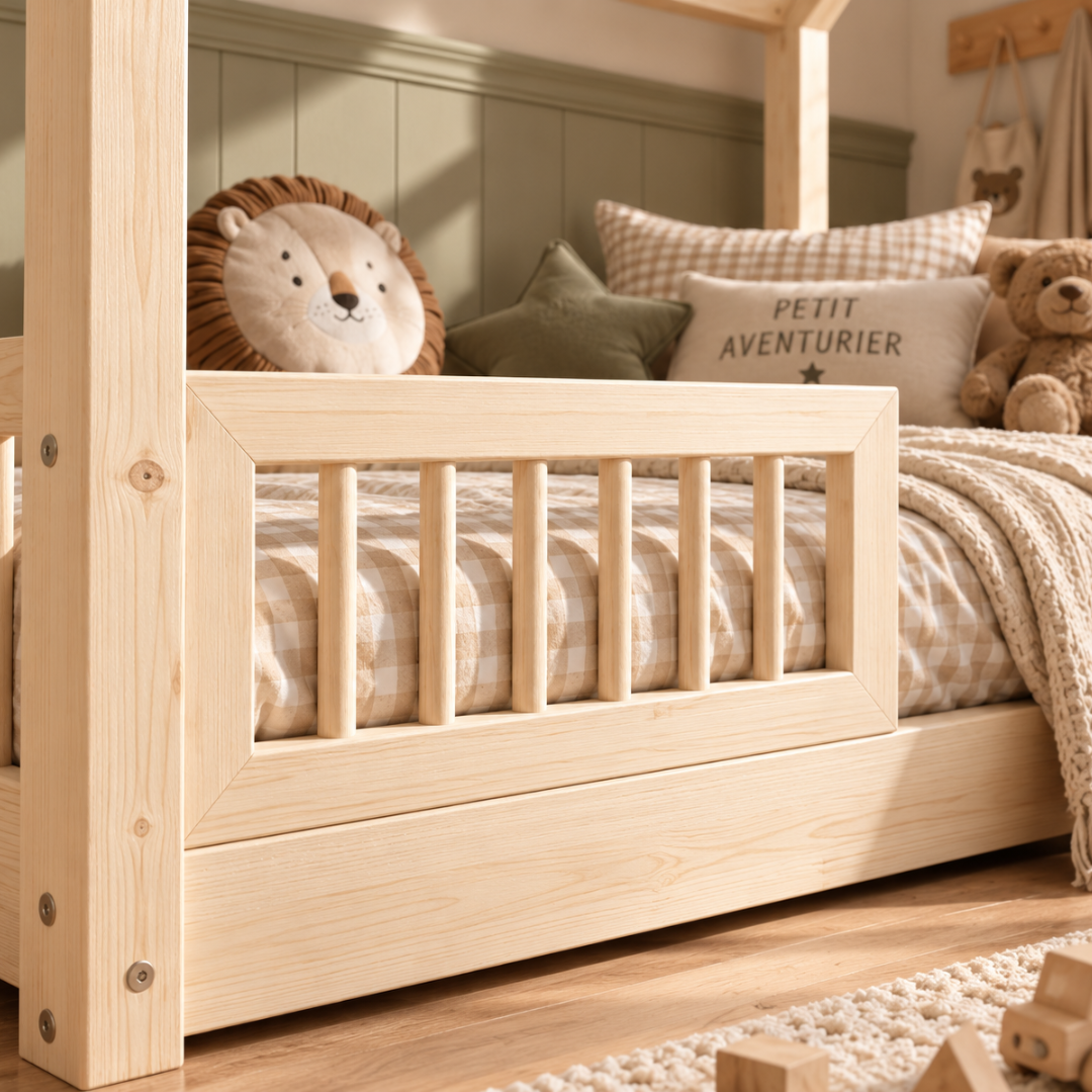 Lit cabane Montessori Paola avec barrière Entrée au milieu
