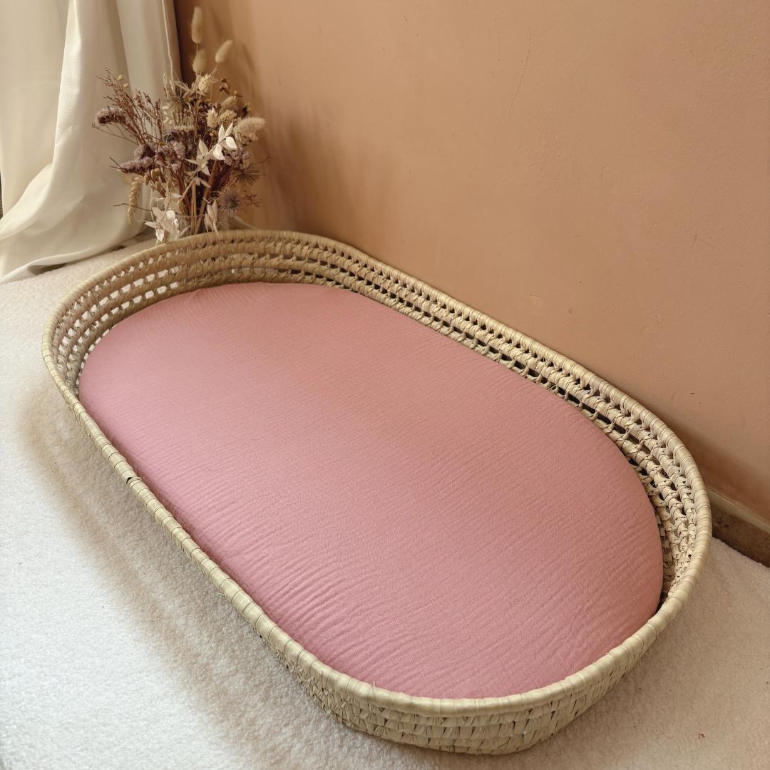 Panier à langer + matelas + housse double gaze rose