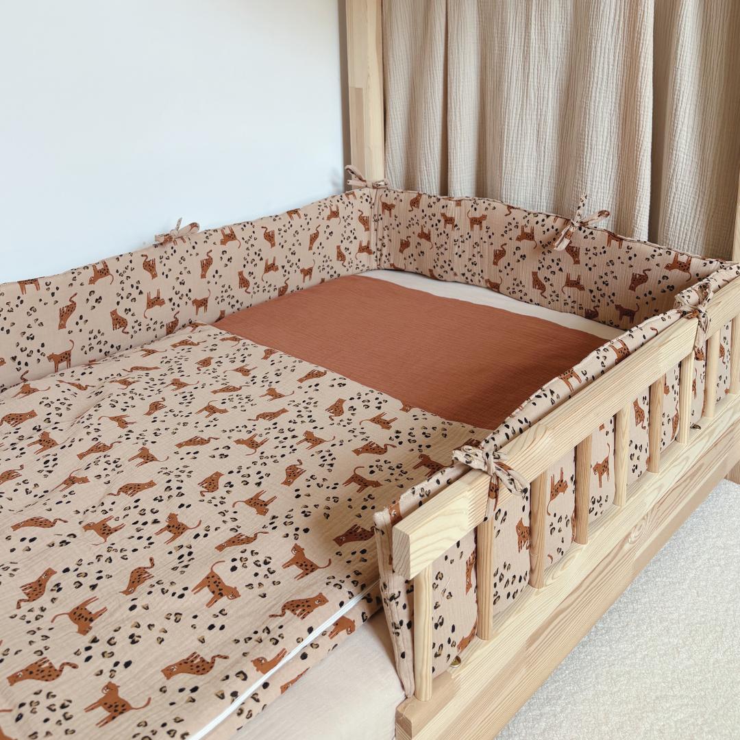 Tour de lit cabane double gaze Leopard beige