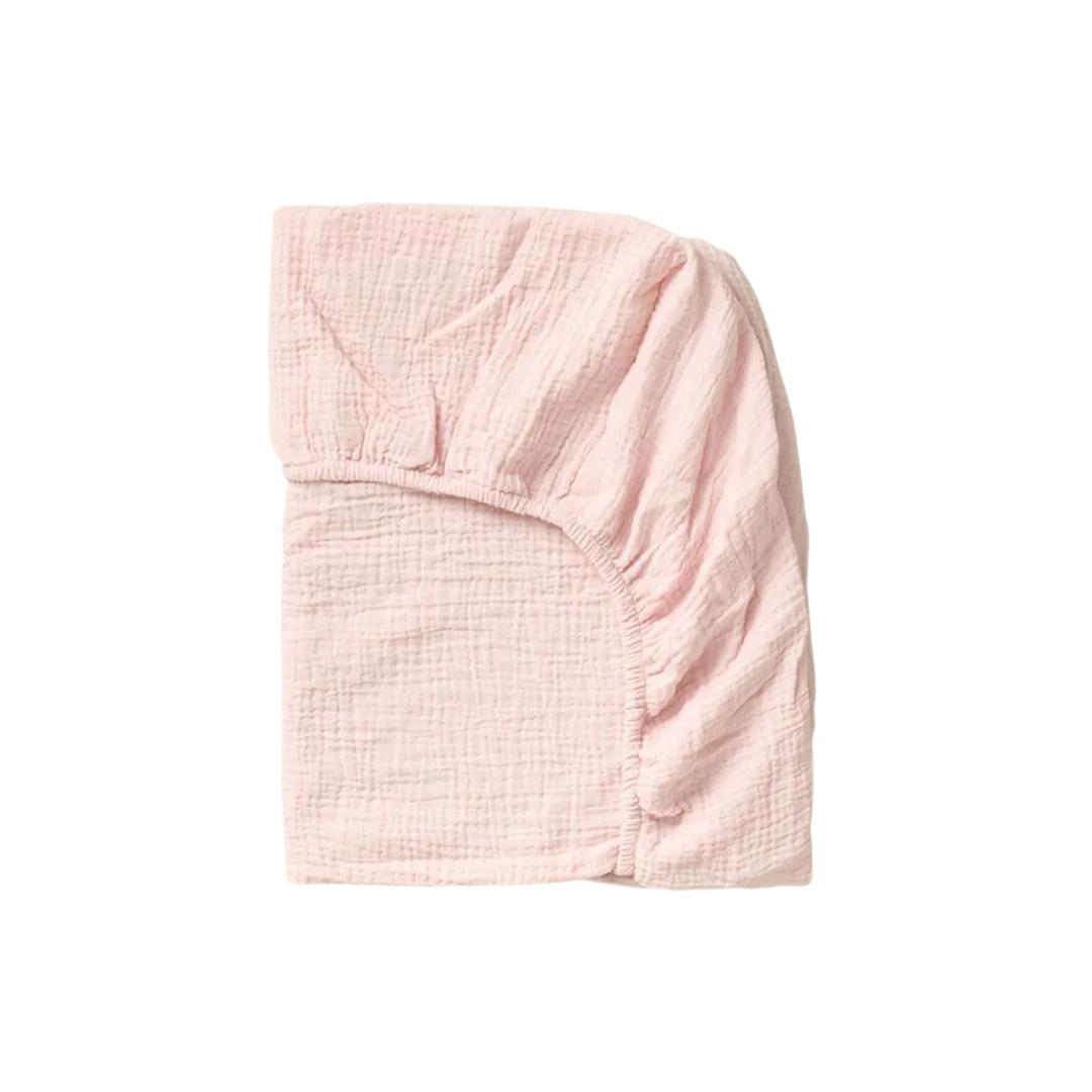 Drap housse double gaze coton BIO - Rose pétale