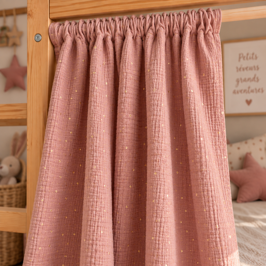 Rideaux lit Kura Ikea Rose à pois dorés