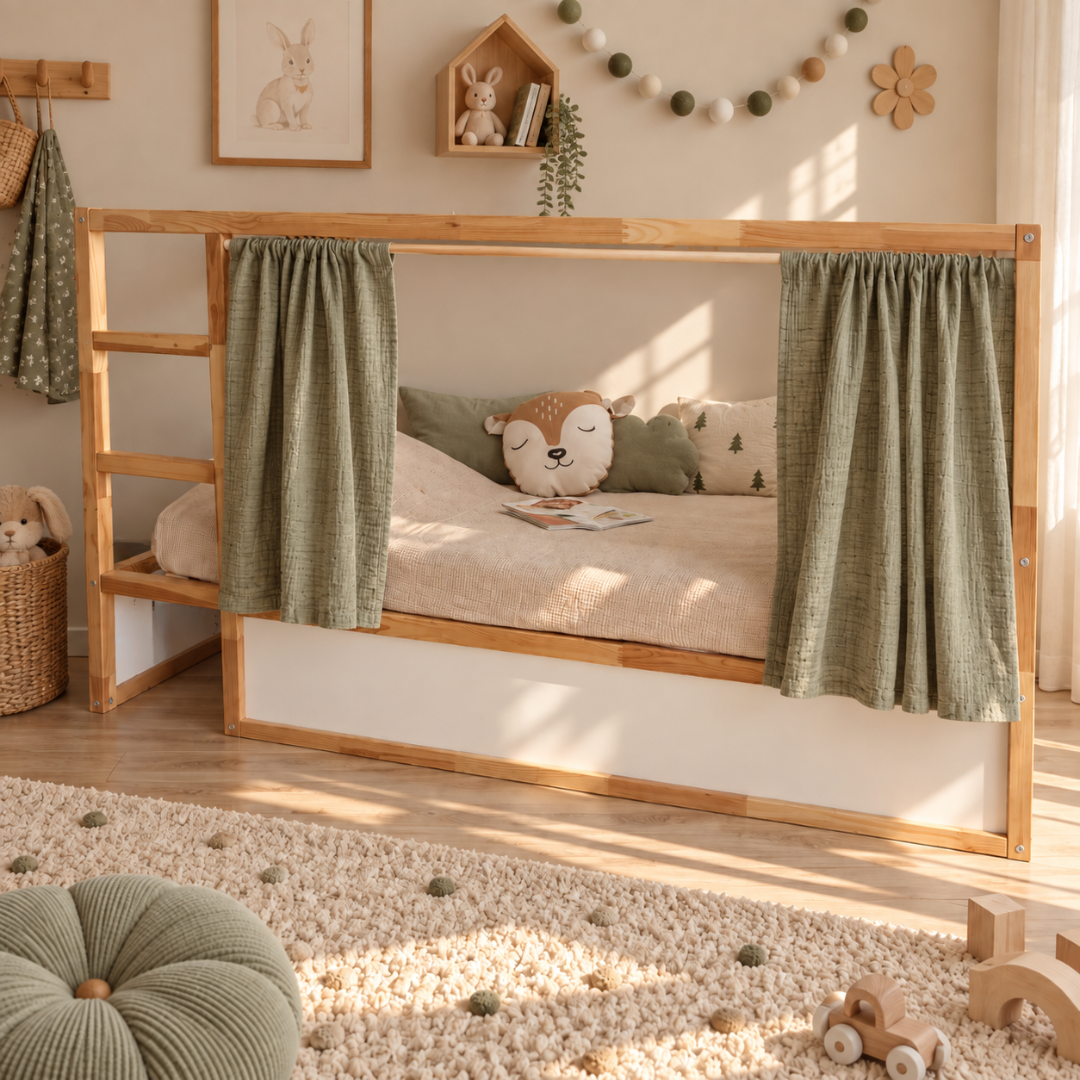 IKEA Kura Bed katoenen mousseline gordijn - Eucalyptusgroen