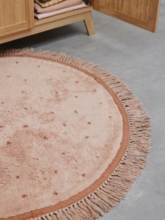 Tapis enfant rose à petits pois rose