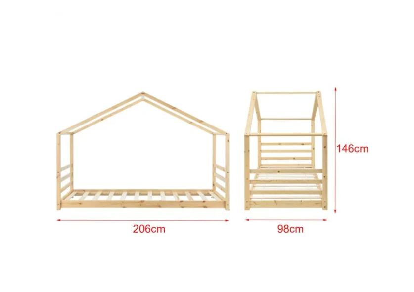 Lit cabane Montessori - 90x200cm - Bois naturel