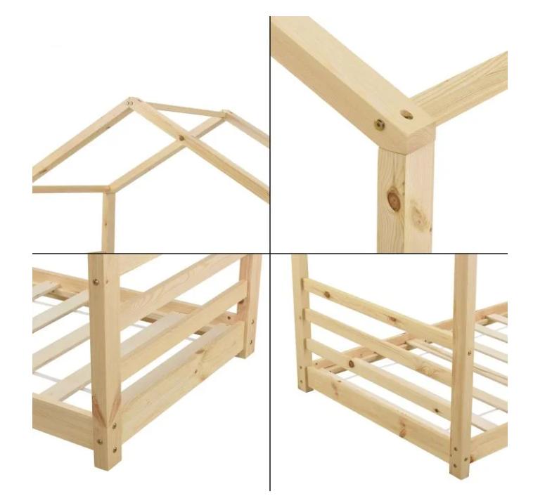 Lit cabane Montessori - 90x200cm - Bois naturel