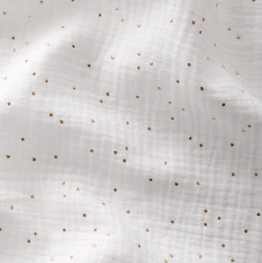 Ciel de lit bébé Blanc pois dorés - Fait main double gaze