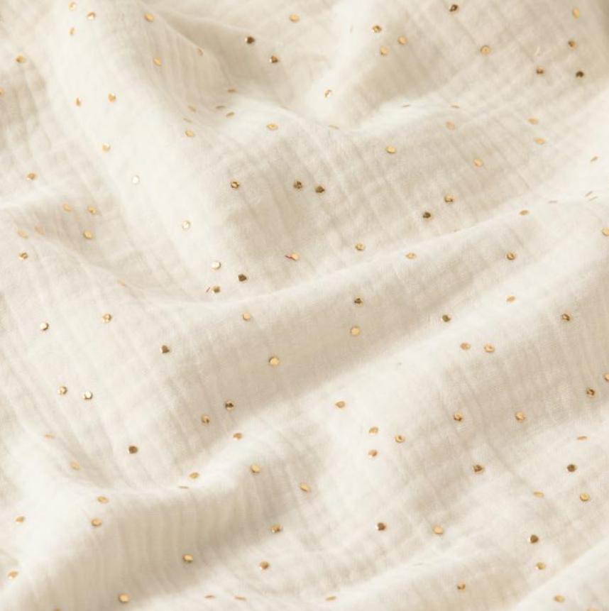 Tour de lit bébé gaze de coton écru pois dorés