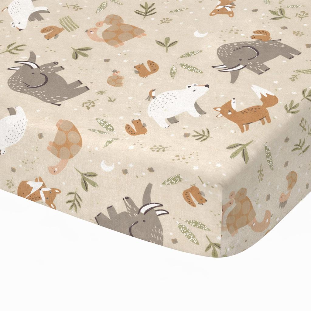 Drap housse enfant animaux beige
