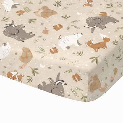 Drap housse enfant animaux beige