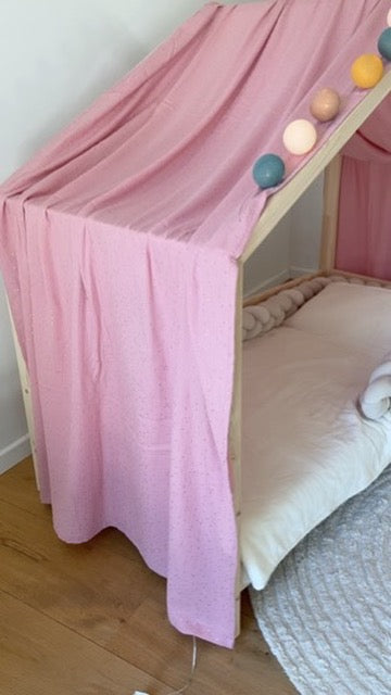 Ciel de lit cabane Rose pois dorés