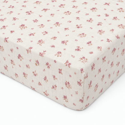 Drap housse double gaze coton fleuri HAVA