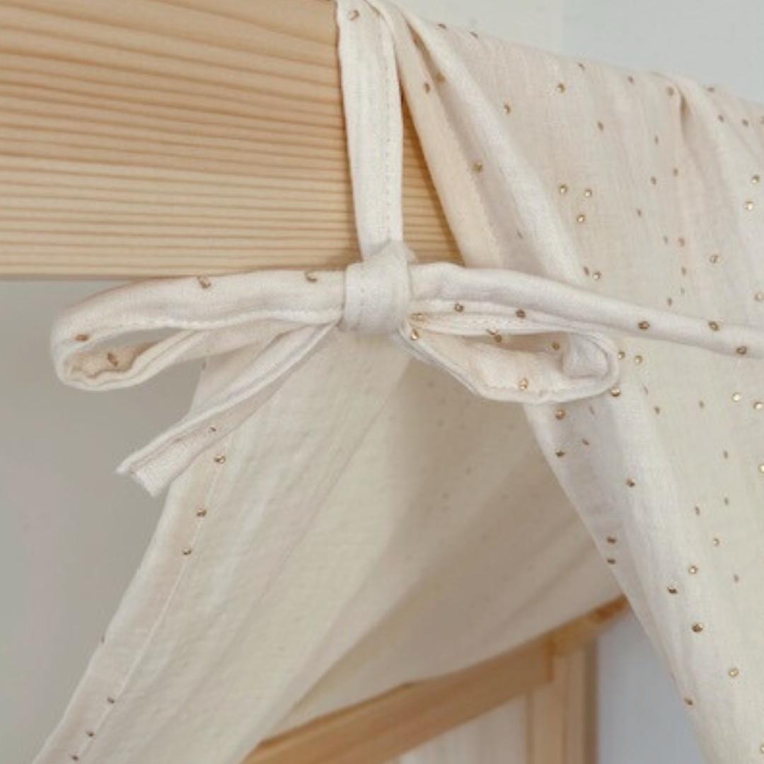 Ciel de lit cabane (pack de 2) Ecru pois dorés en stock