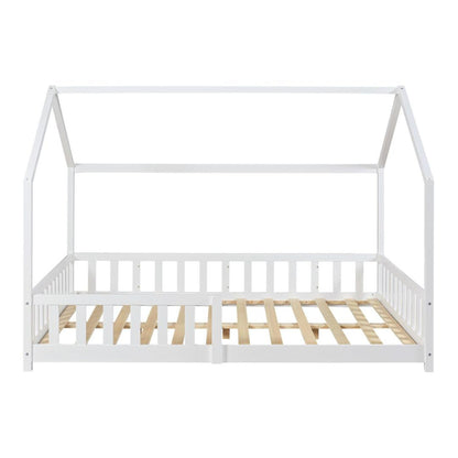 Pack grand lit cabane avec barrière + matelas 140x200cm