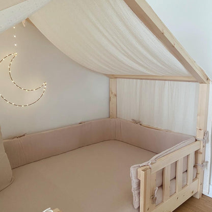 Tour de lit cabane double gaze Beige 19x370cm