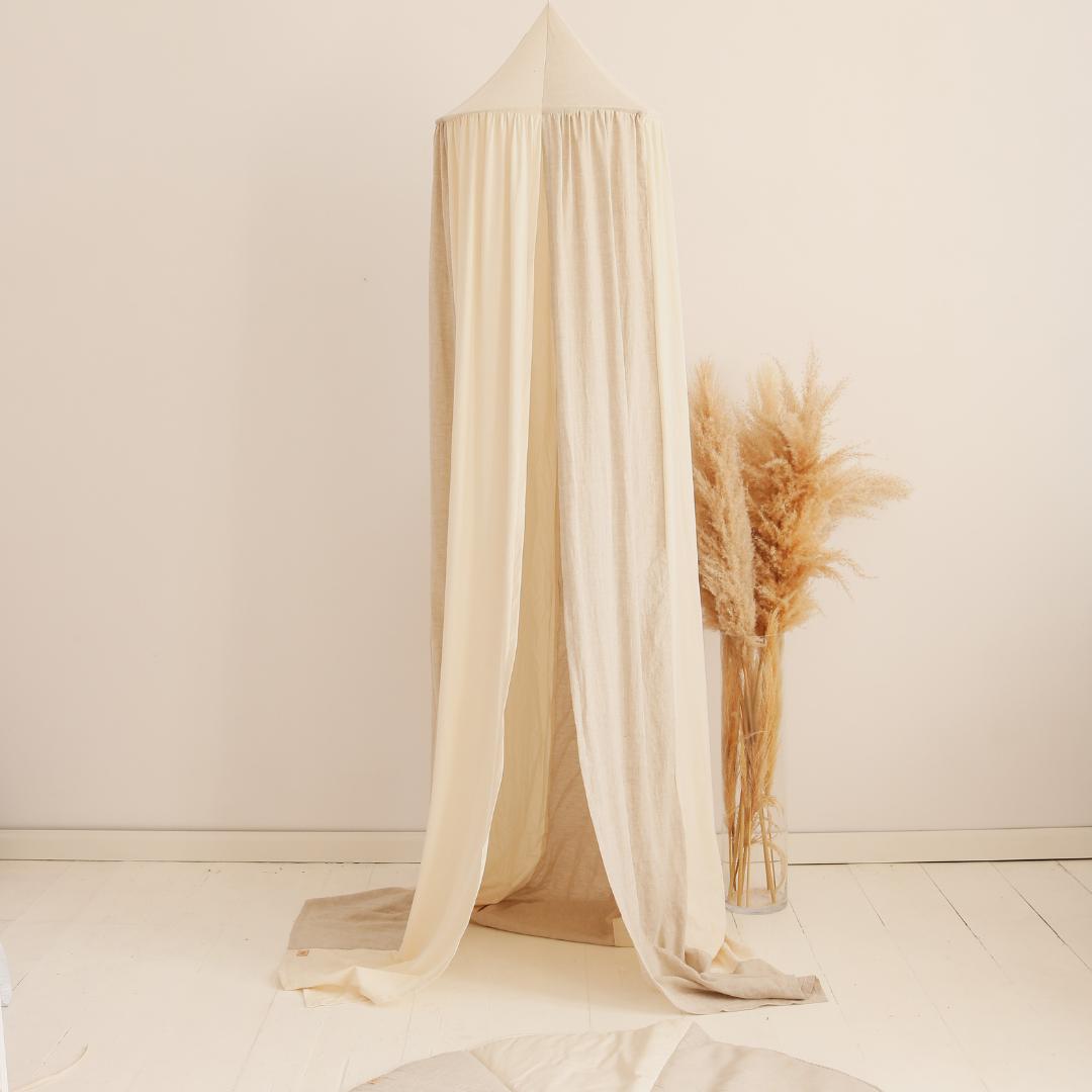 Ciel de lit bébé Beige &amp; écru - Fait main