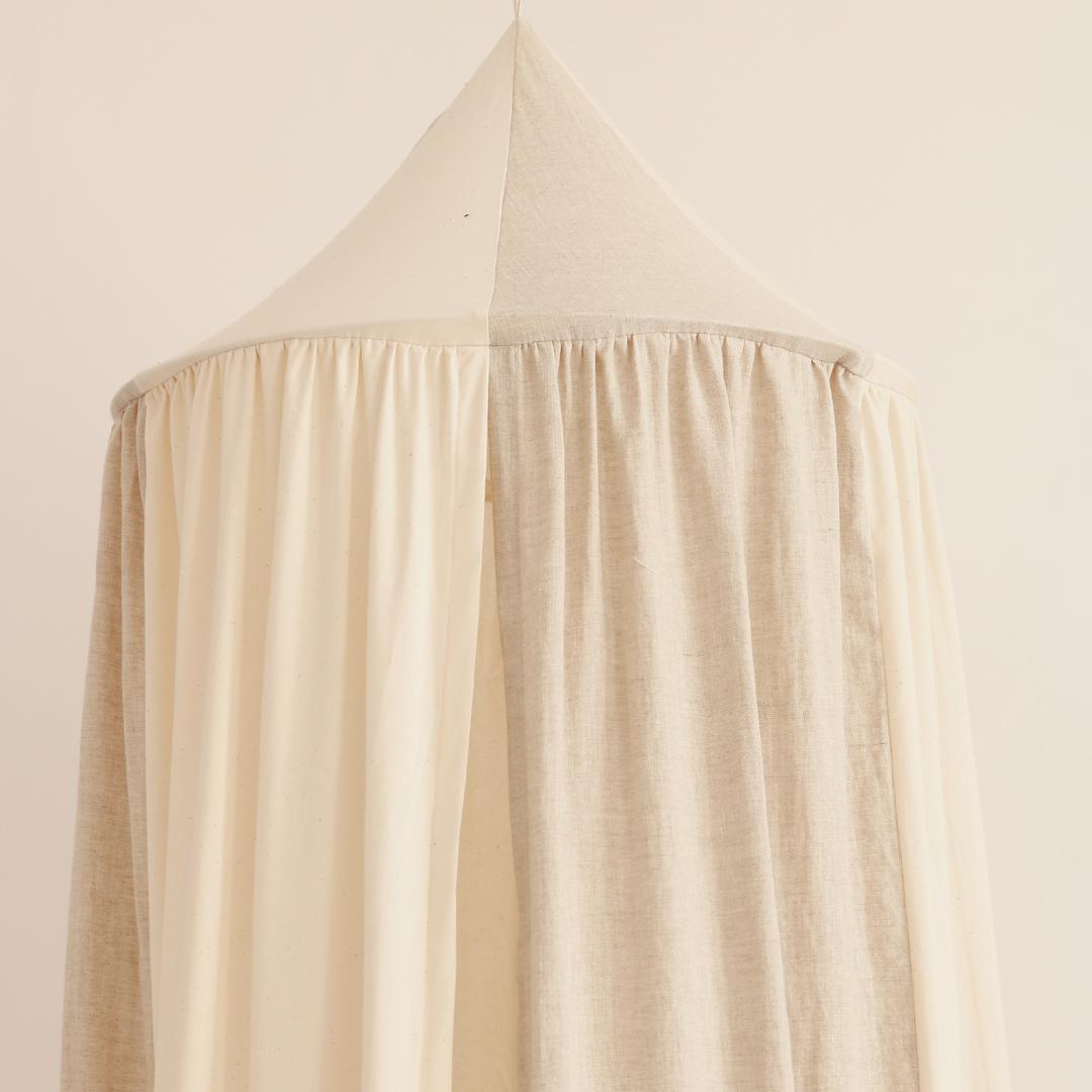 Ciel de lit bébé Beige &amp; écru - Fait main