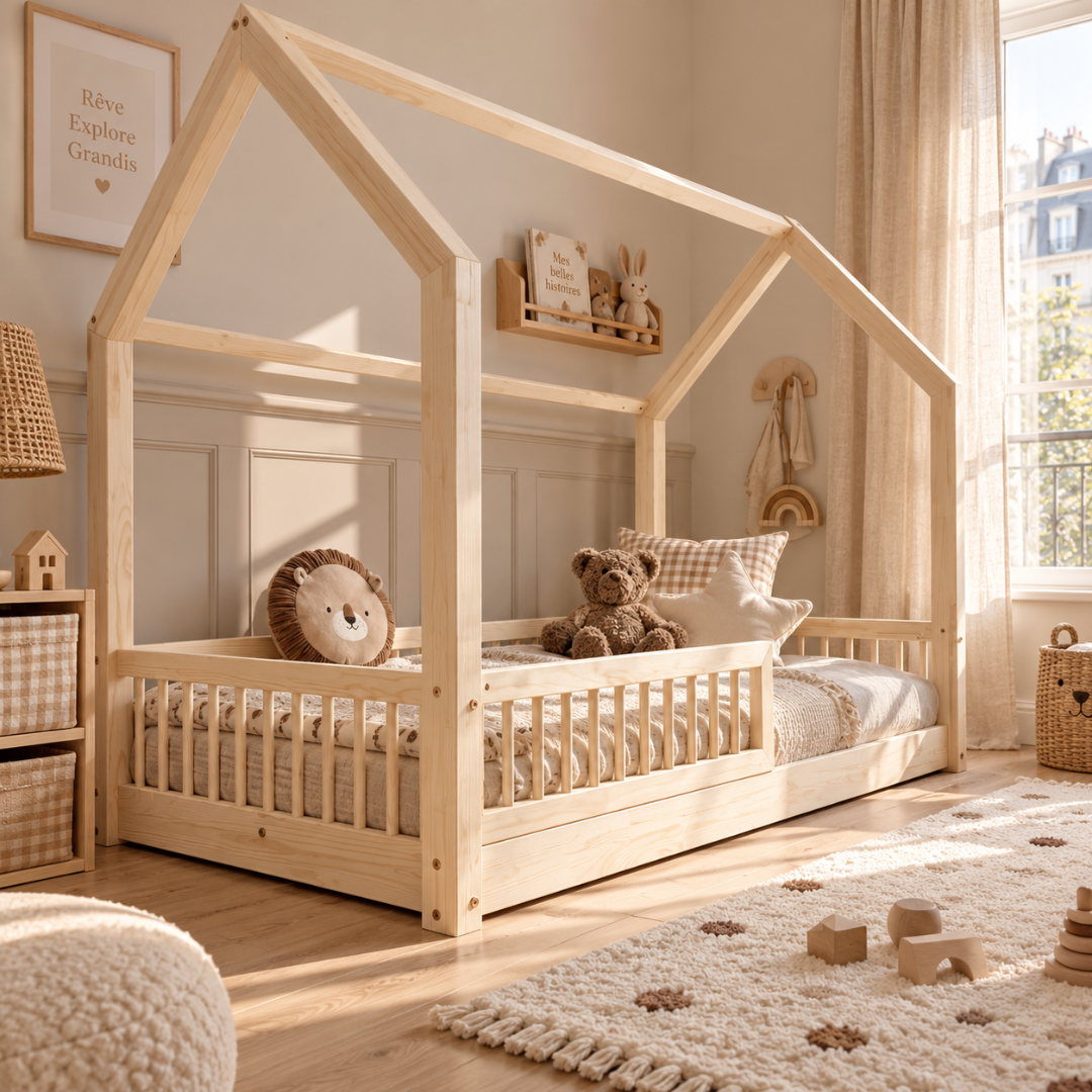 Lit cabane Montessori avec barrière Pia