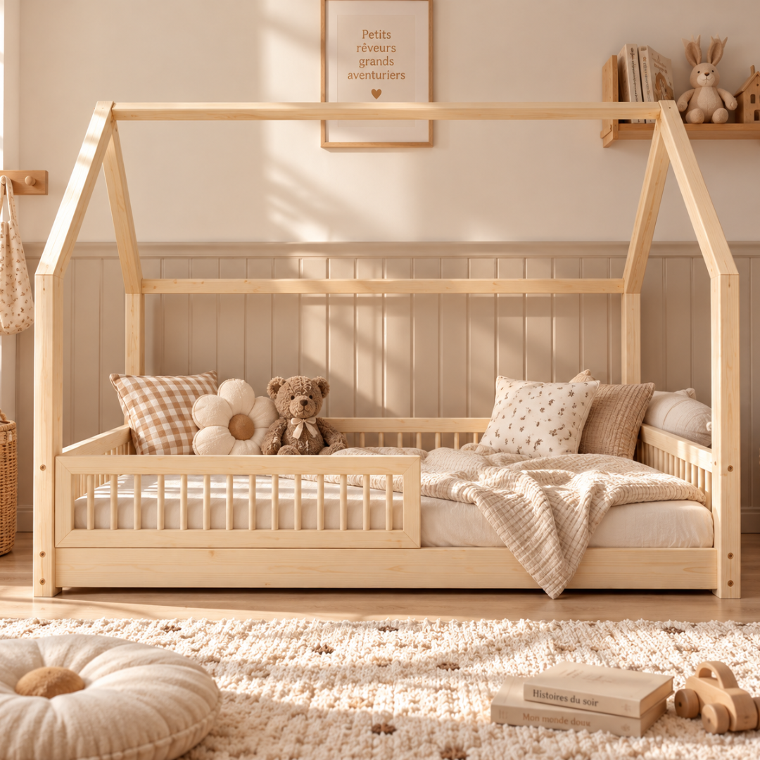Lit cabane Montessori avec barrière Pia