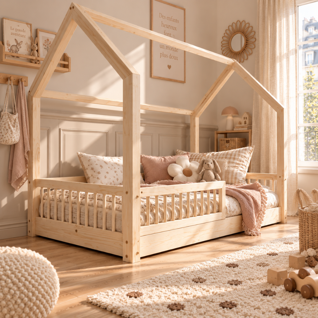 Lit cabane Montessori avec barrière Pia