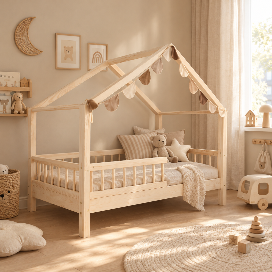 Lit cabane avec barrière Brieuc personnalisable