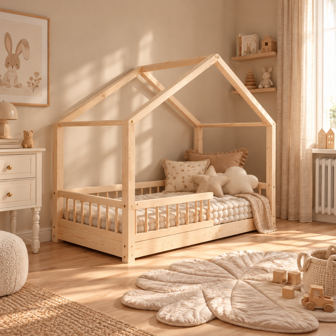 Lit cabane avec barrière Brieuc personnalisable