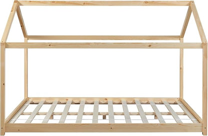 Lit cabane Montessori sans barrière 70x140cm - Bois naturel