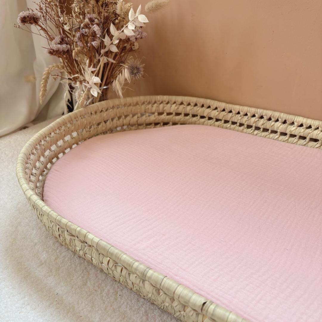 Panier à langer + matelas + housse double gaze rose blush