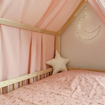 Ciel de lit cabane Rose blush pois dorés