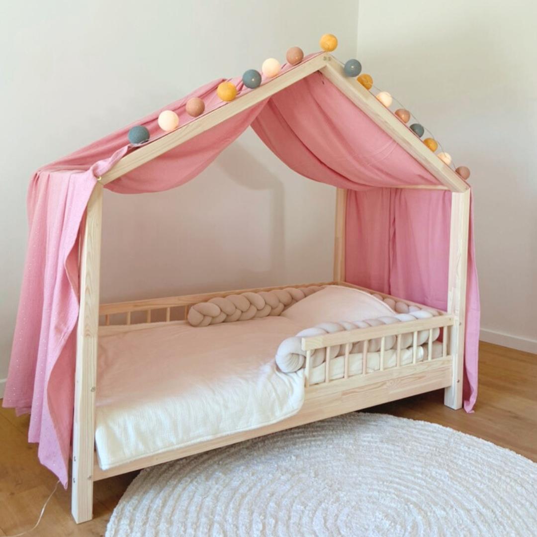 Ciel de lit cabane Rose pois dorés