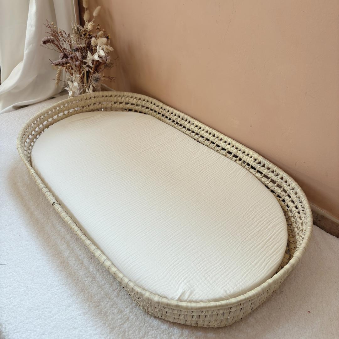 Panier à langer + matelas + housse double gaze Ecru
