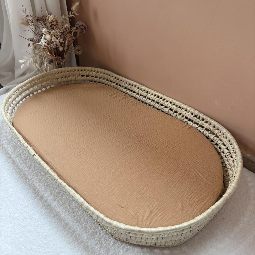 Panier à langer + matelas + housse double gaze camel