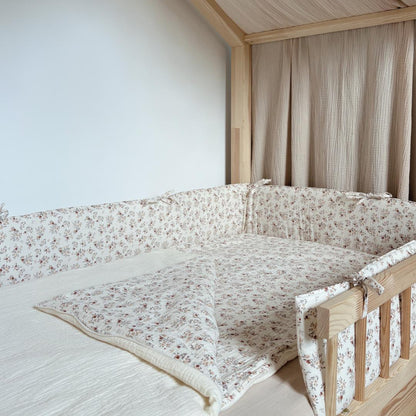 Tour de lit cabane double gaze fleuri Nina