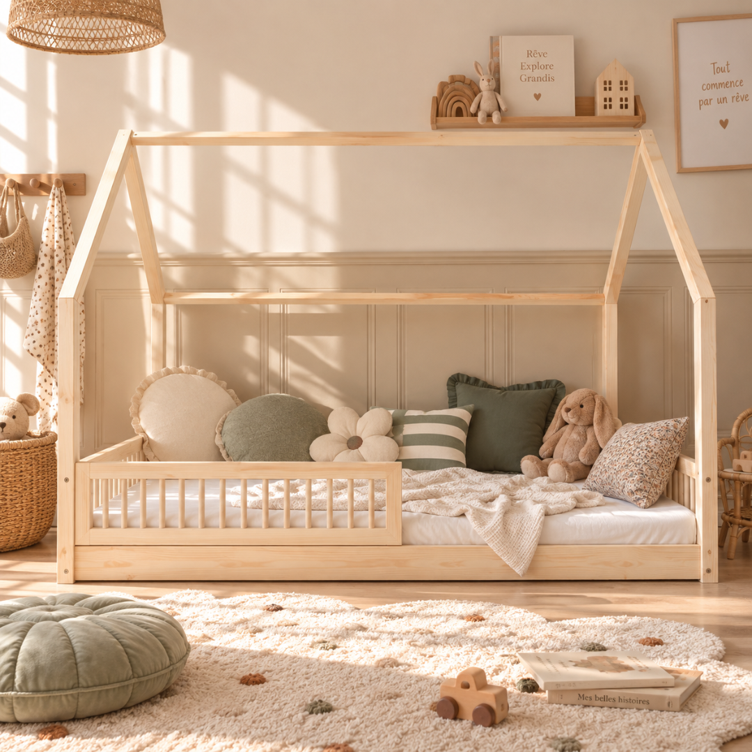 Lit cabane Montessori avec barrière Pia