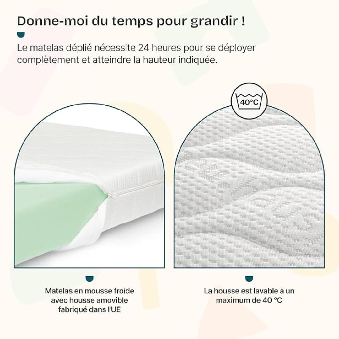 Pack grand lit cabane avec barrière + matelas 140x200cm
