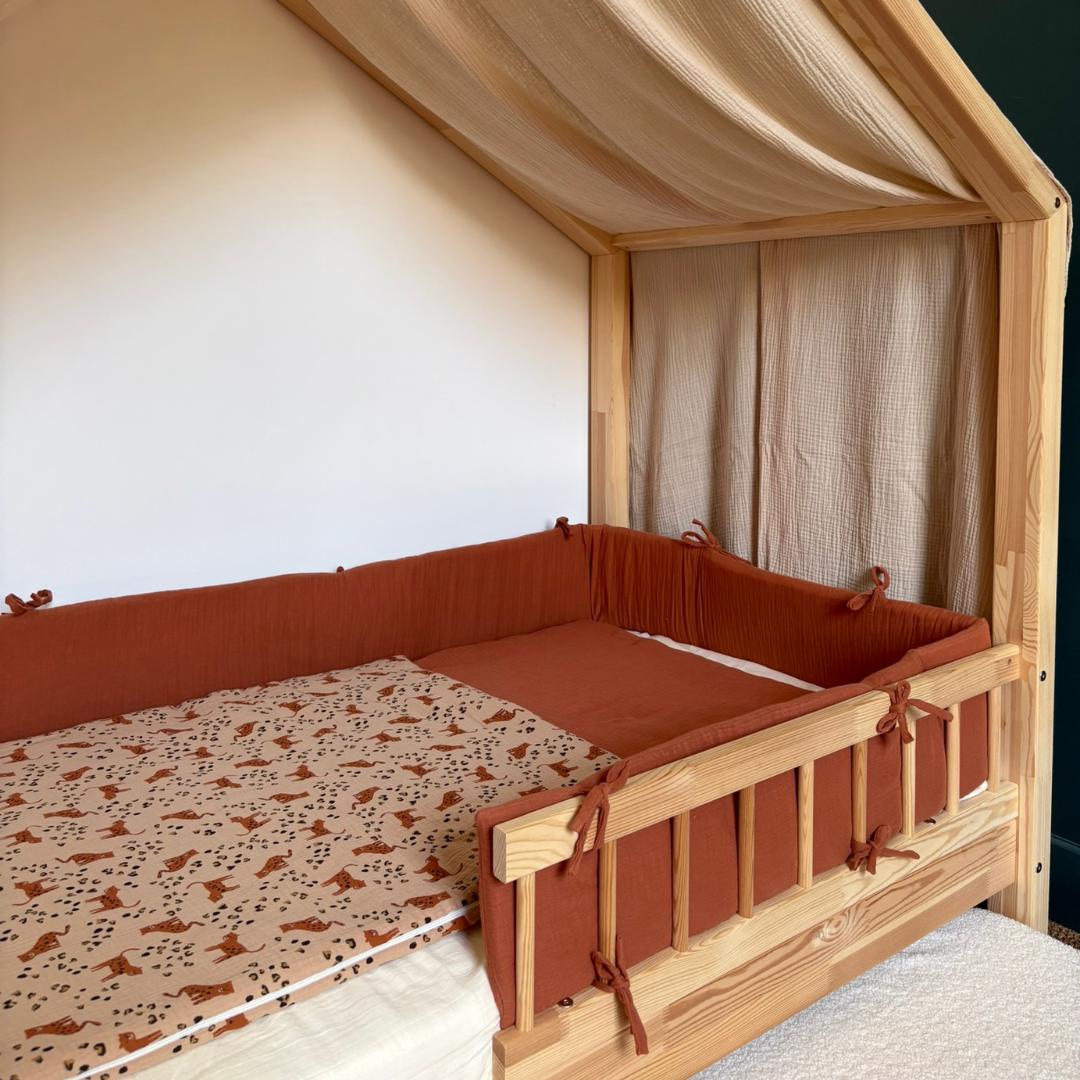 Tour de lit cabane double gaze terracotta