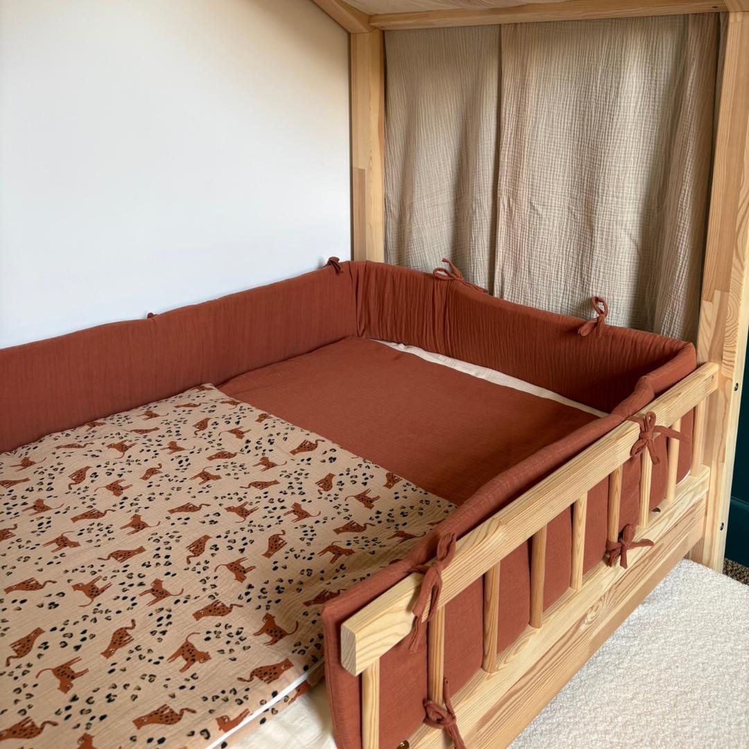 Tour de lit cabane double gaze terracotta