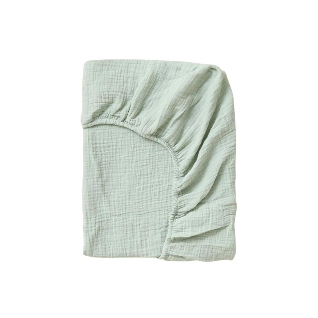 Drap housse double gaze coton BIO - Vert de gris