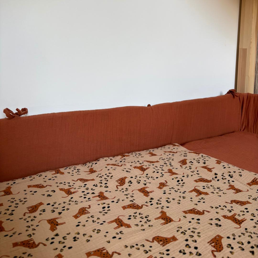 Tour de lit cabane double gaze terracotta