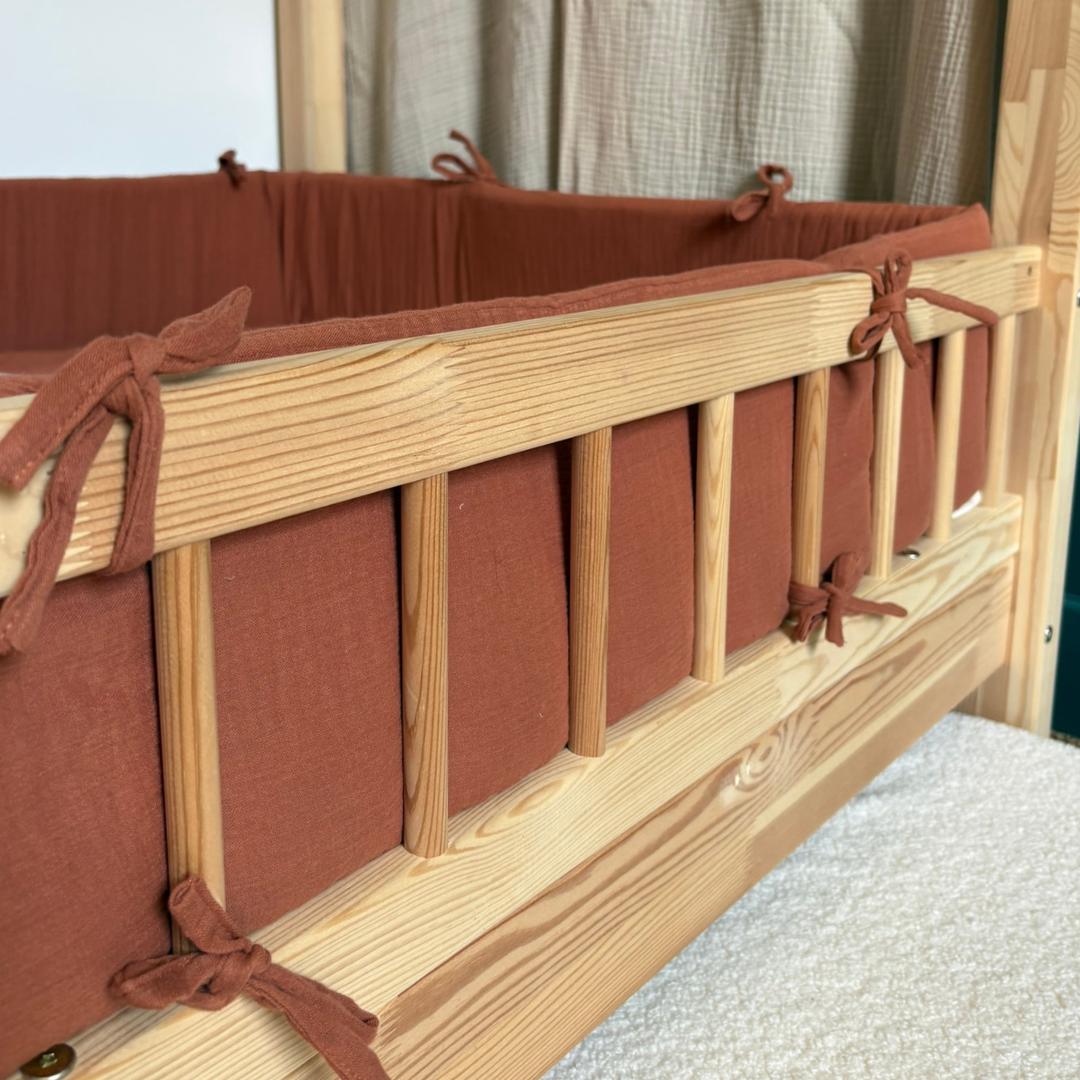 Tour de lit cabane double gaze terracotta