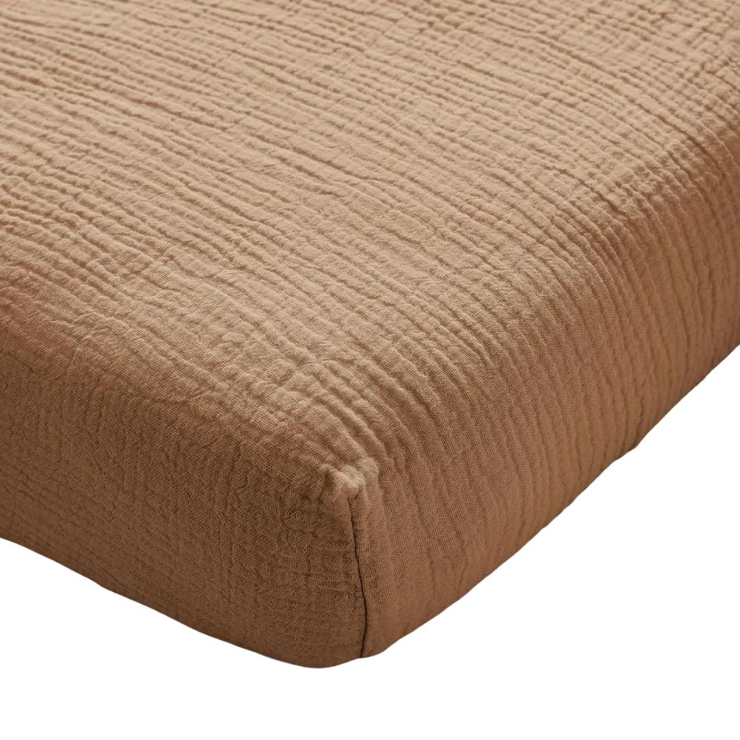 Drap housse double gaze coton BIO - Camel