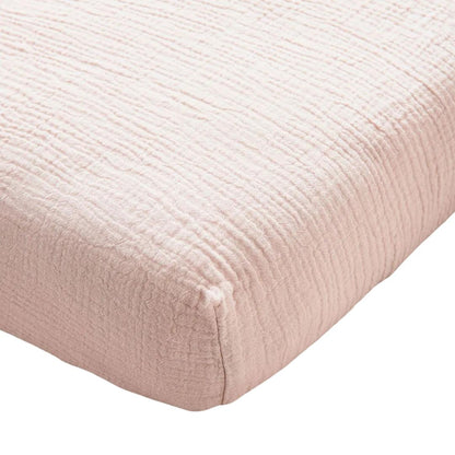 Drap housse double gaze coton BIO - Rose pétale