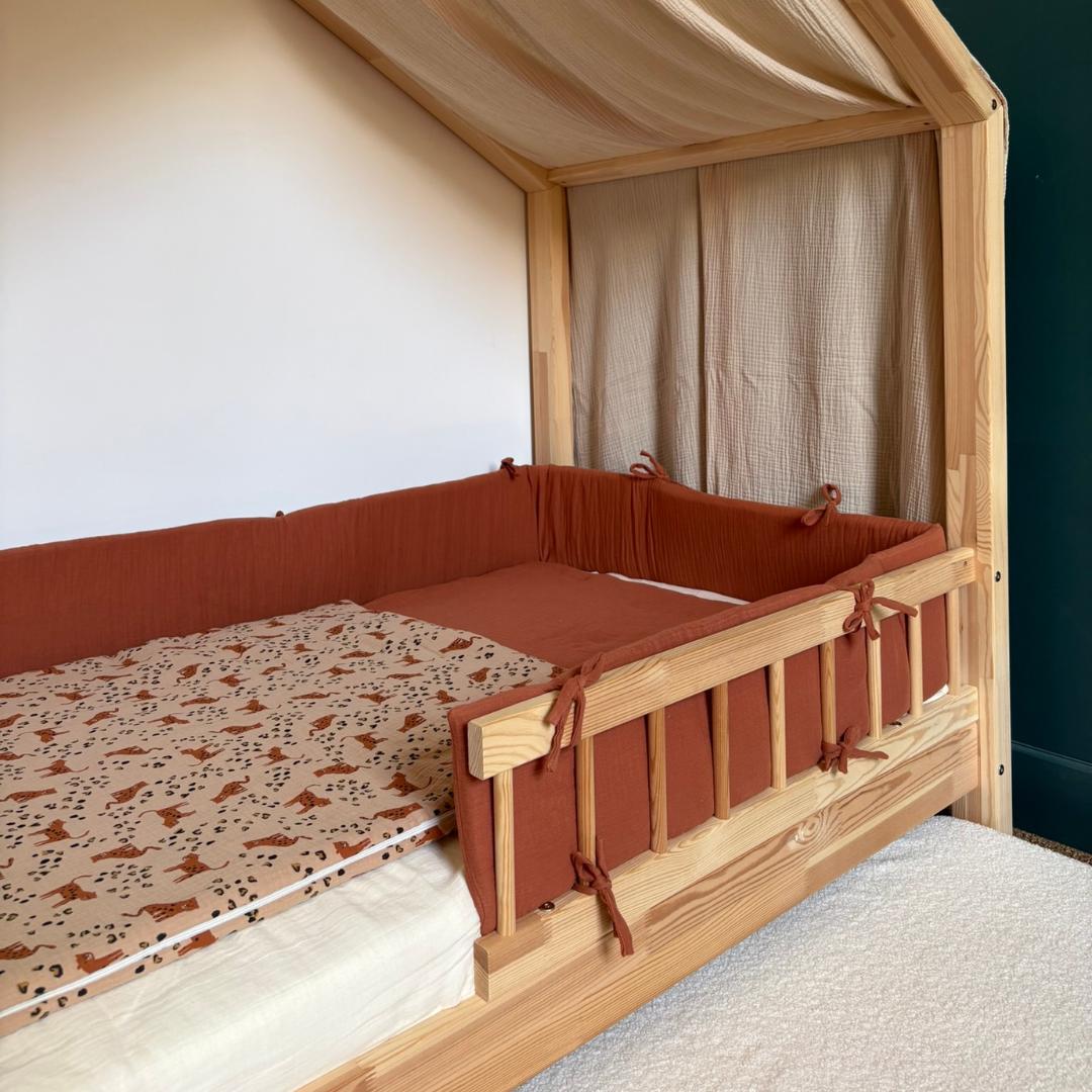 Tour de lit cabane double gaze terracotta
