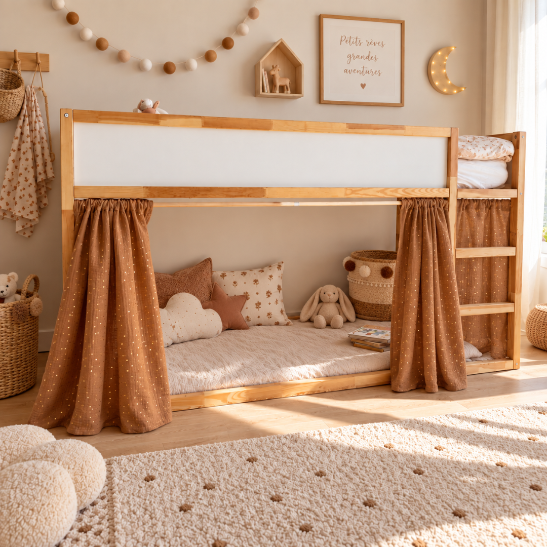 Rideaux lit Kura IKEA - Caramel à pois dorés