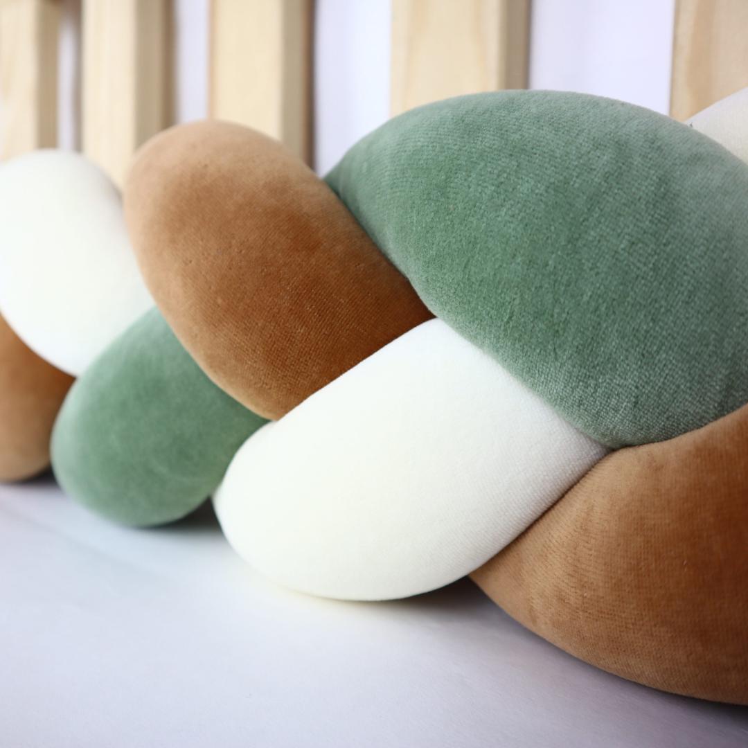 Tresse de lit écru camel &amp; vert 180cm