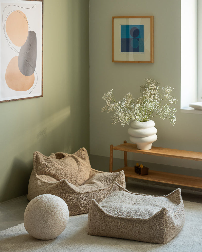 Pouf carré bouclette Ecru