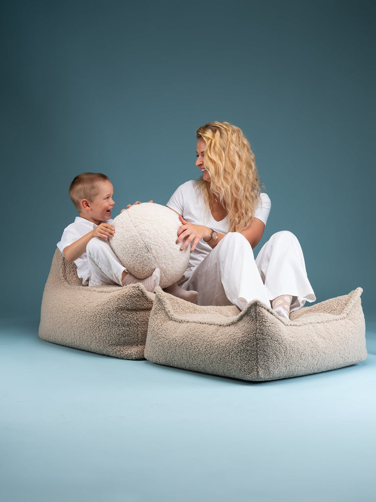 Pouf carré bouclette Ecru