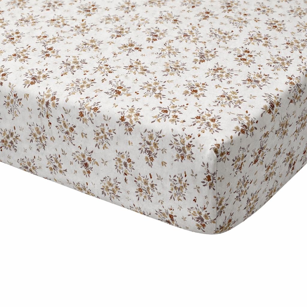 Drap housse double gaze coton fleuri NINA